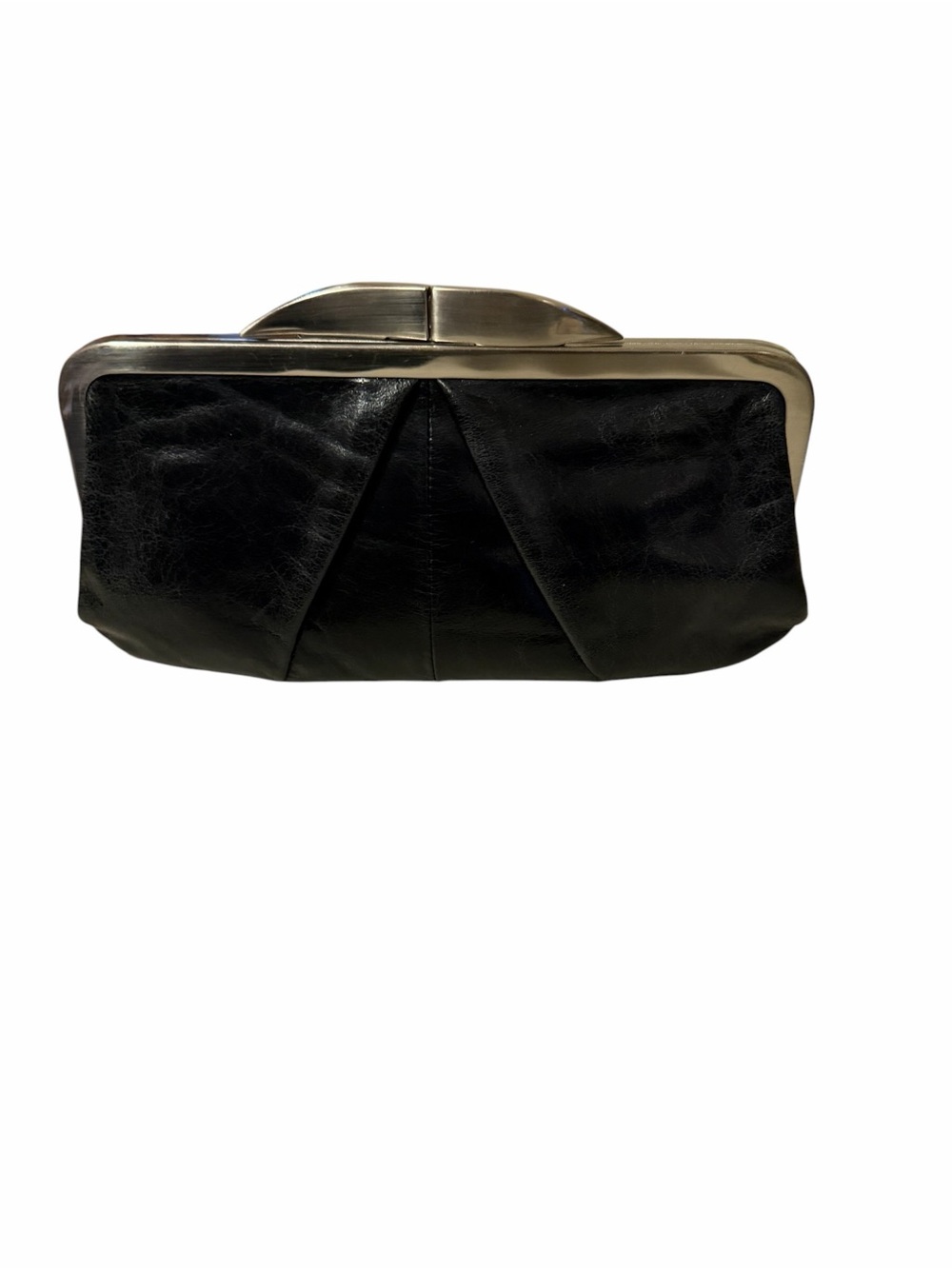 HOBO Black Leather Frame Clutch with Silver-Tone Accent
